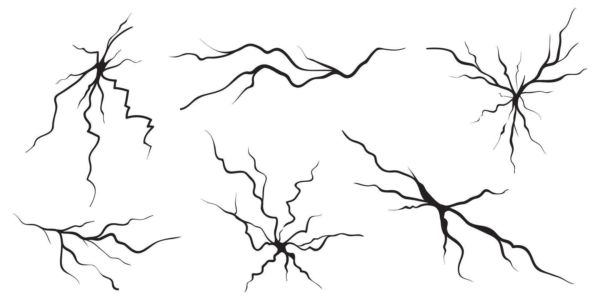 Ground cracks set. Earthquake and ground cracks, hole effect, craquelure and damaged wall texture. illustrations can be used for topics earthquake, crash, destruction vector