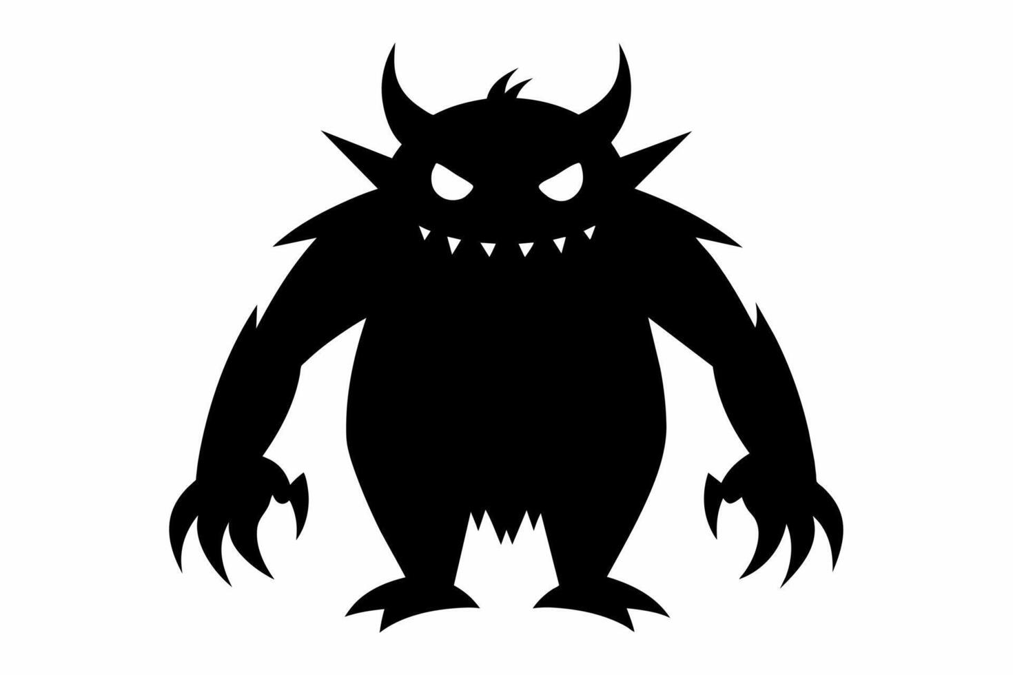 Black Silhouette of a Male Monster with Spikes and Claws. Horror, Creature, Dark Fantasy, Halloween Concept. Isolated on white background. vector