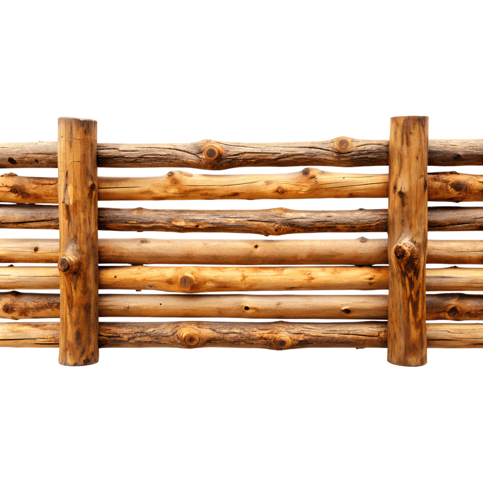 Close-Up of Wooden Log Fence Isolated on Transparent Background png