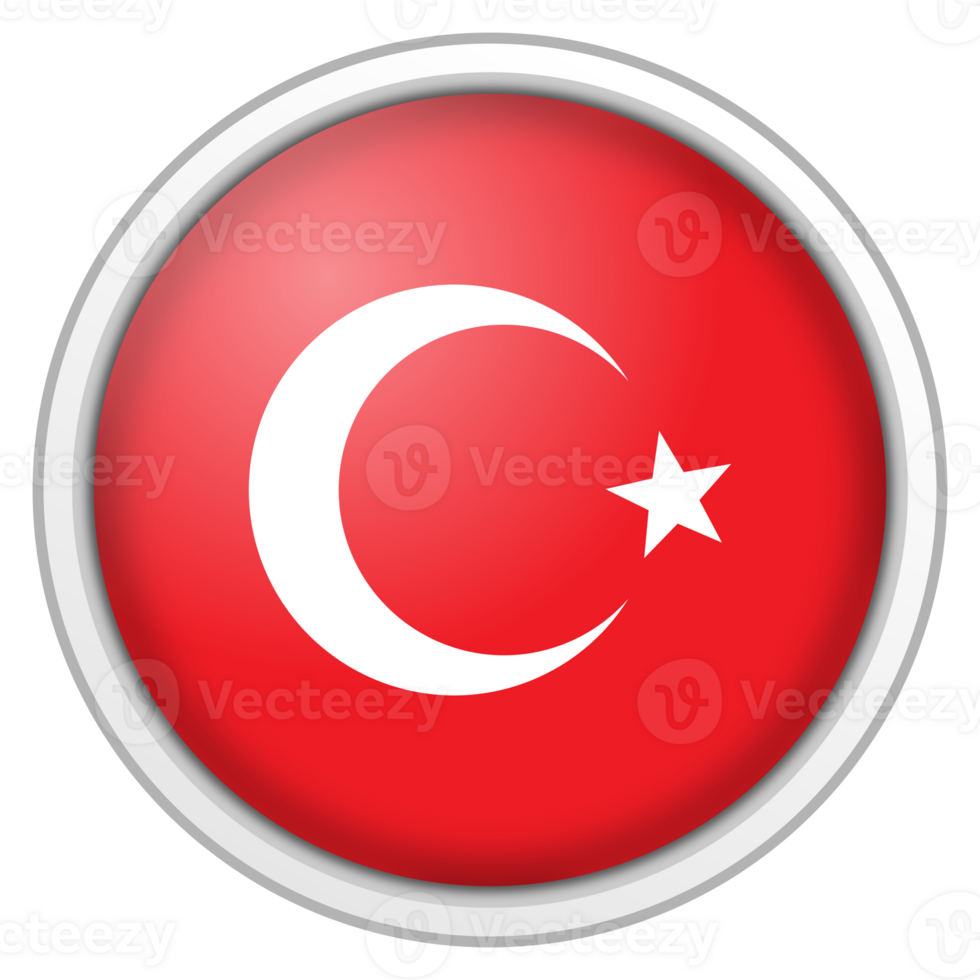 Turkey circle glossy 3d flag. country flag button. png
