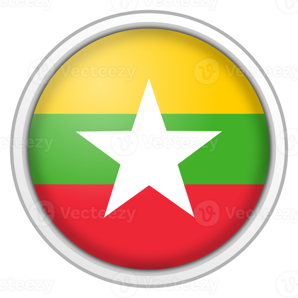 Myanmar circle glossy 3d flag. country flag button. png