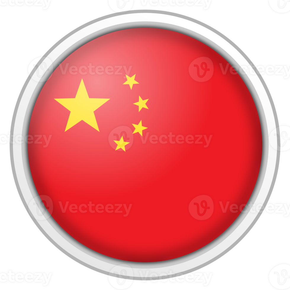 China circle glossy 3d flag. country flag button. png