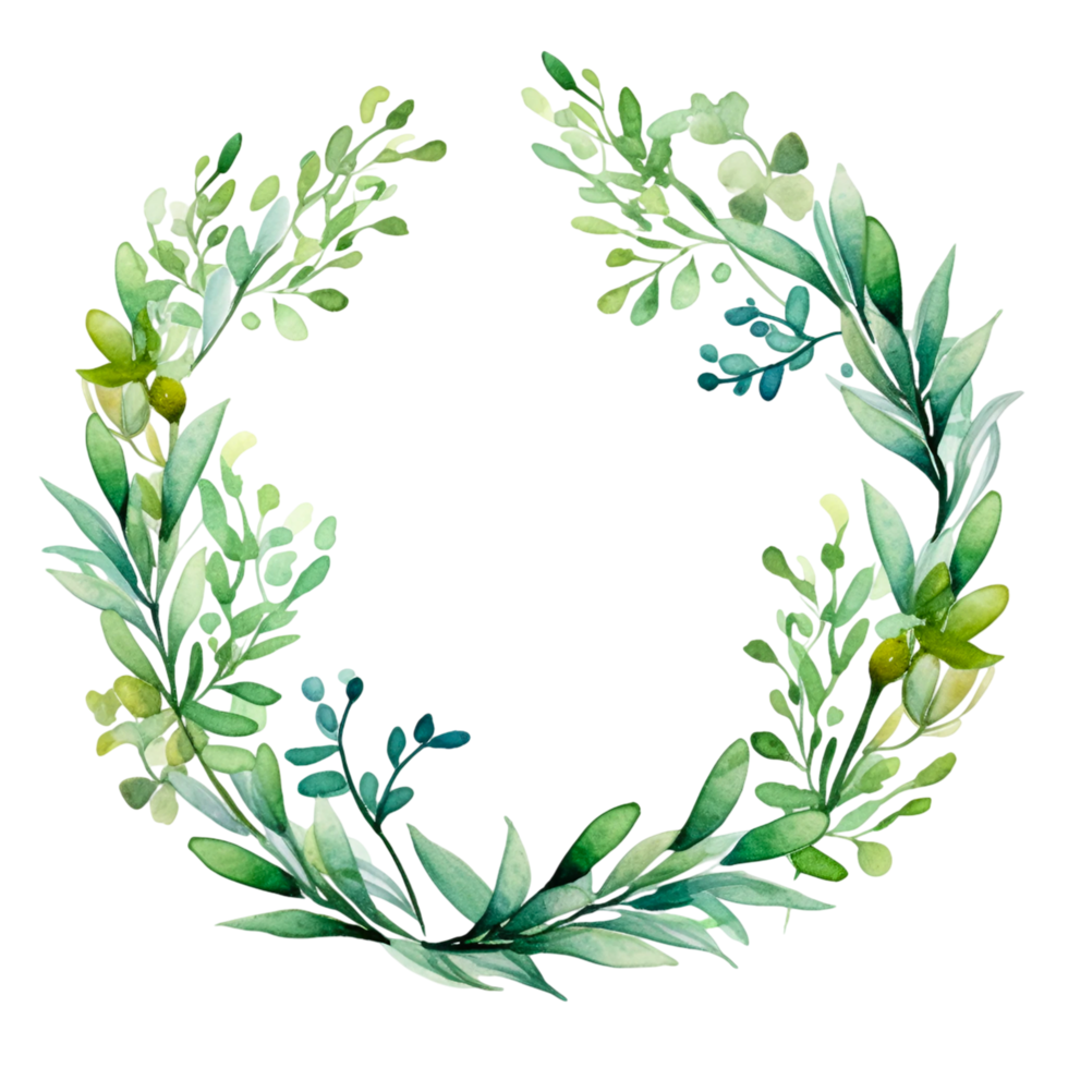 Watercolor geometry shape wreath with green leaf png