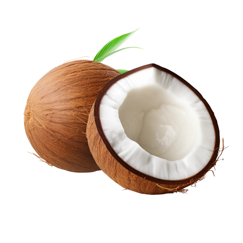 Ripe coconut, coconut pulp, coconut juice, isolated transparent background png