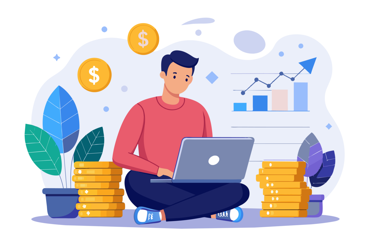 illustration businessman working on transparent background png