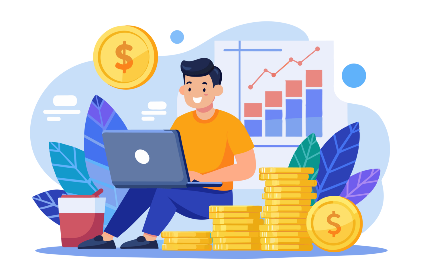 illustration businessman working on transparent background png