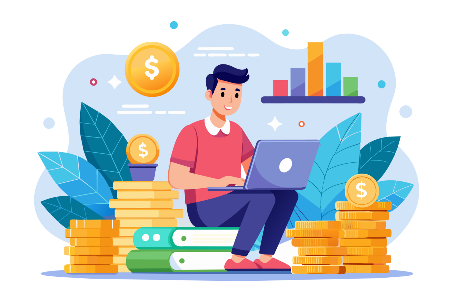 illustration businessman working on transparent background png