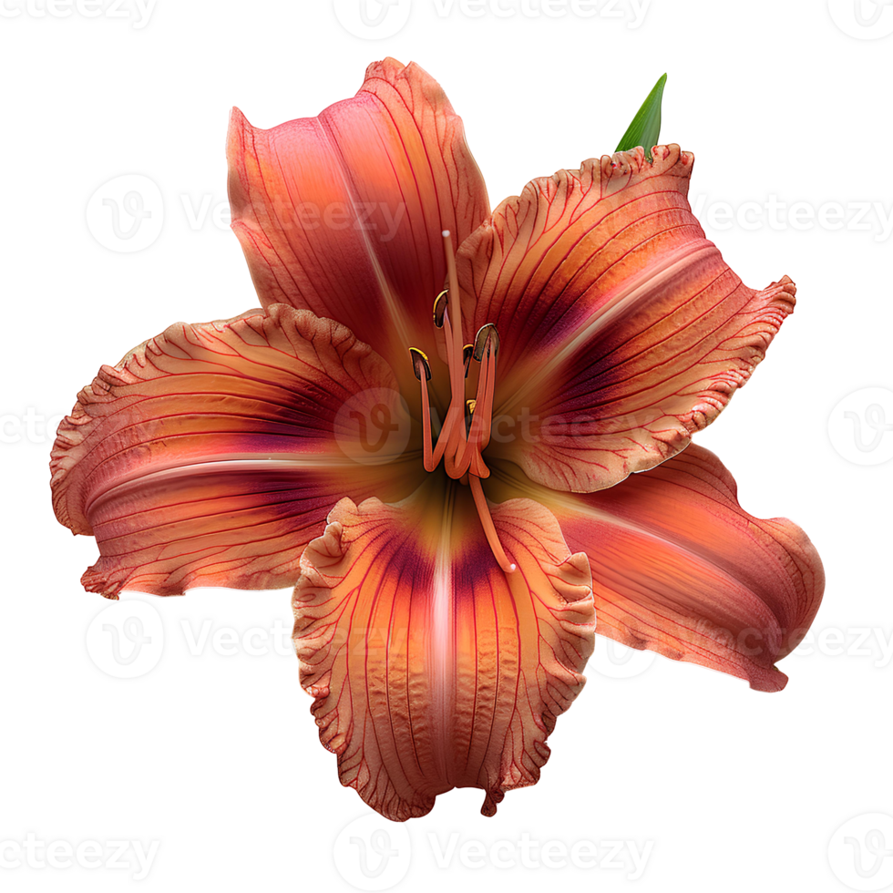 Daylily flower Summertime bloom of ditch-lily flower. Daylily flower top view. Daylily flat lay isolated png