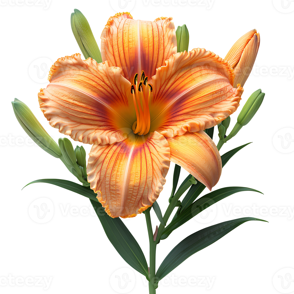 Daylily flower Summertime bloom of ditch-lily flower. Daylily flower top view. Daylily flat lay isolated png