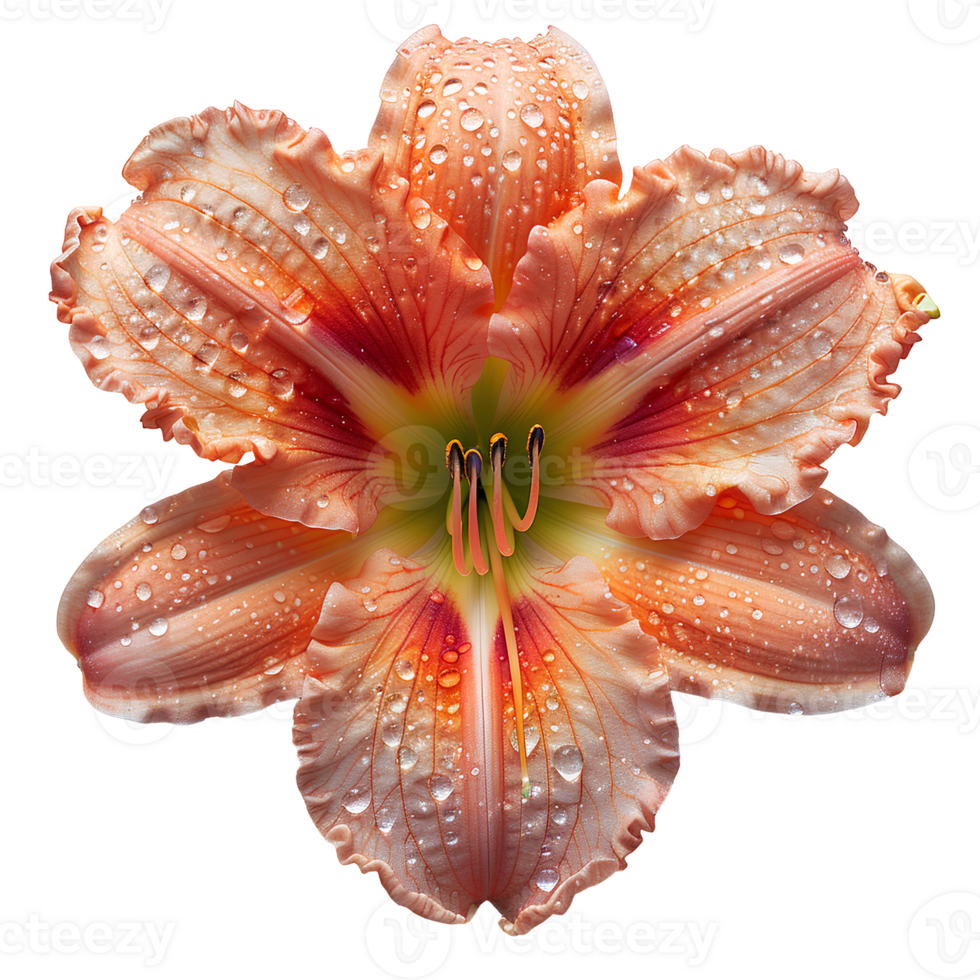 Daylily flower Summertime bloom of ditch-lily flower. Daylily flower top view. Daylily flat lay isolated png