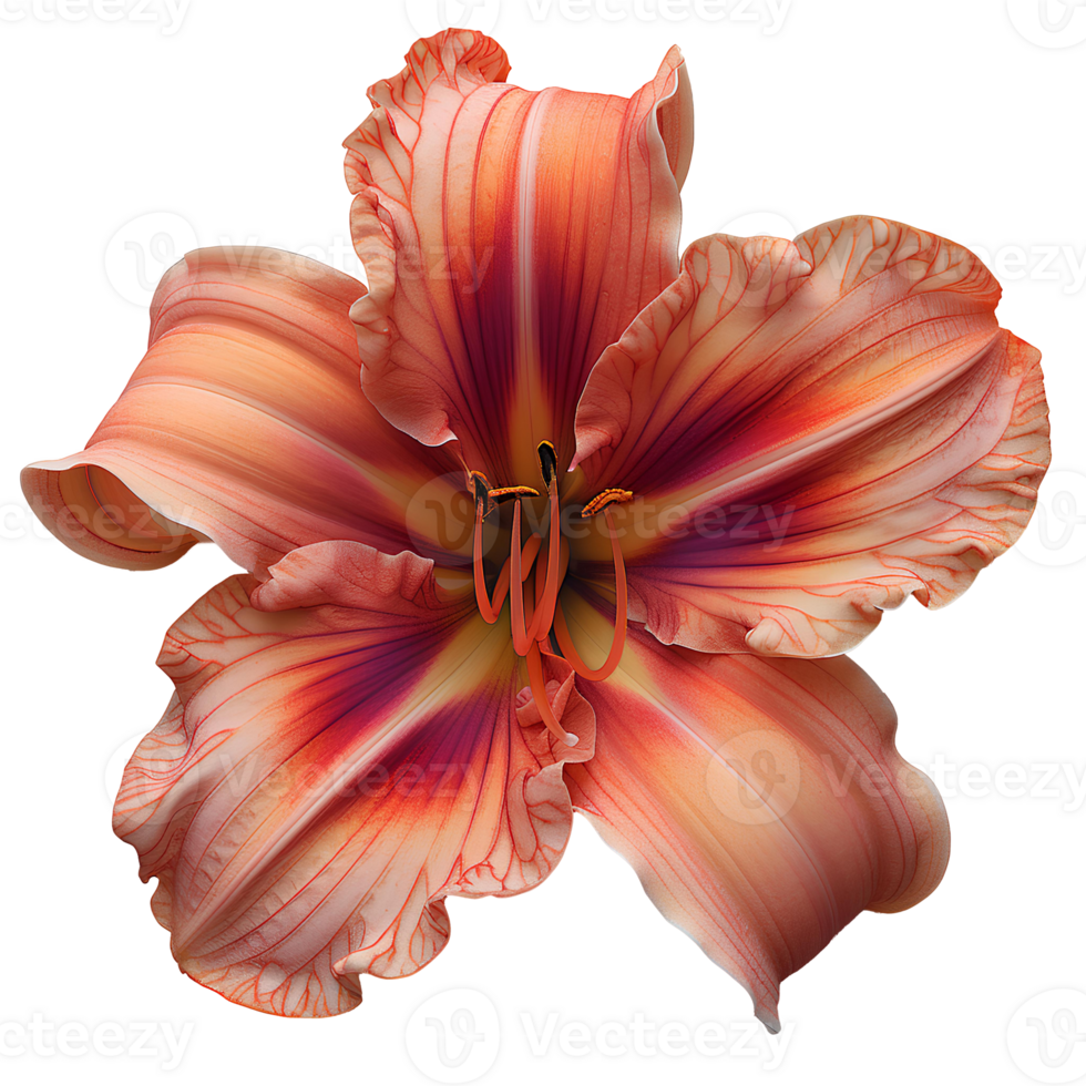 Daylily flower Summertime bloom of ditch-lily flower. Daylily flower top view. Daylily flat lay isolated png