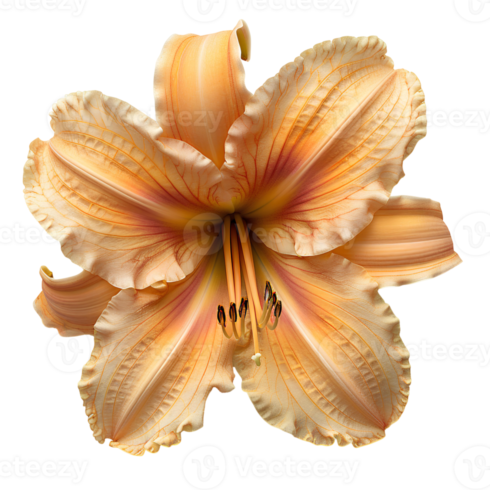 Daylily flower Summertime bloom of ditch-lily flower. Daylily flower top view. Daylily flat lay isolated png