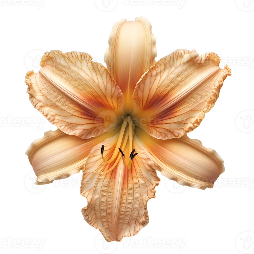 Daylily flower Summertime bloom of ditch-lily flower. Daylily flower top view. Daylily flat lay isolated png