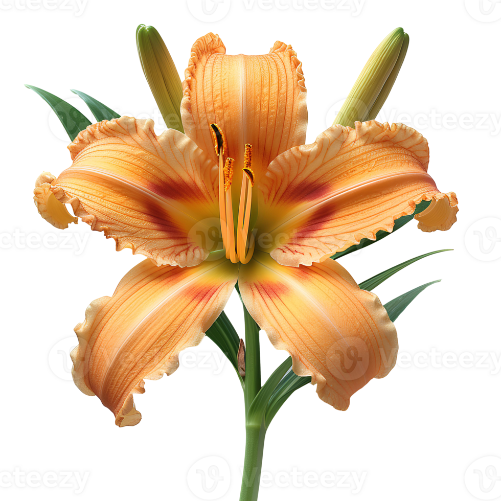 Daylily flower Summertime bloom of ditch-lily flower. Daylily flower top view. Daylily flat lay isolated png