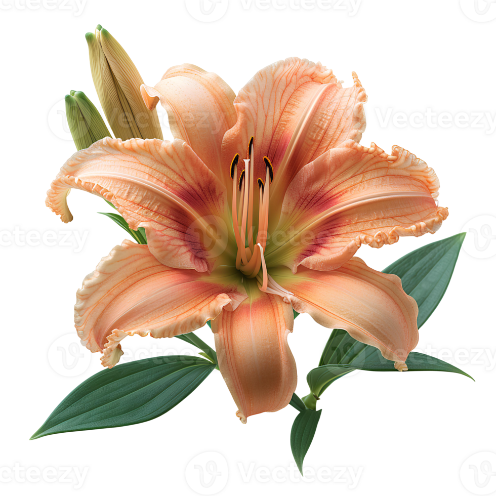 Daylily flower Summertime bloom of ditch-lily flower. Daylily flower top view. Daylily flat lay isolated png