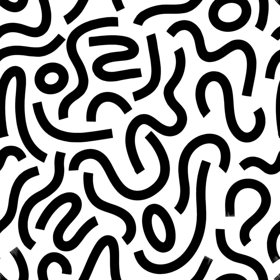 Aesthetic Contemporary printable seamless pattern with abstract line, dot, shape brush stroke in black and white colors. Boho background in minimalist style vectorfor wallpaper vector