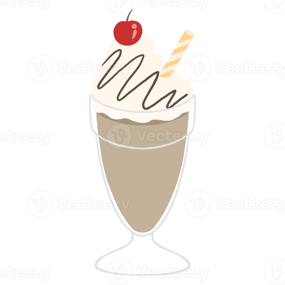 Milkshake with whipped cream, chocolate and cherries on top. png