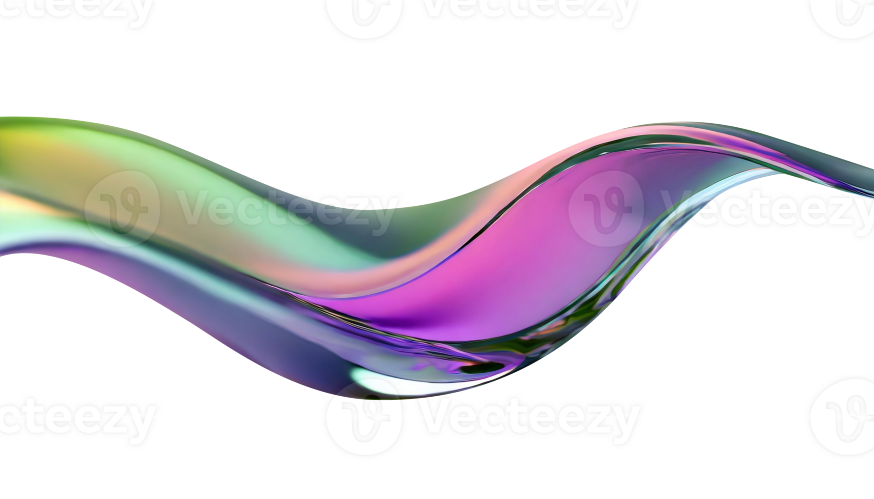 Abstract liquid glass shape with colorful reflections. Ribbon of curved water with glossy color wavy fluid motion. Chromatic dispersion flying and thin film spectral effect. png