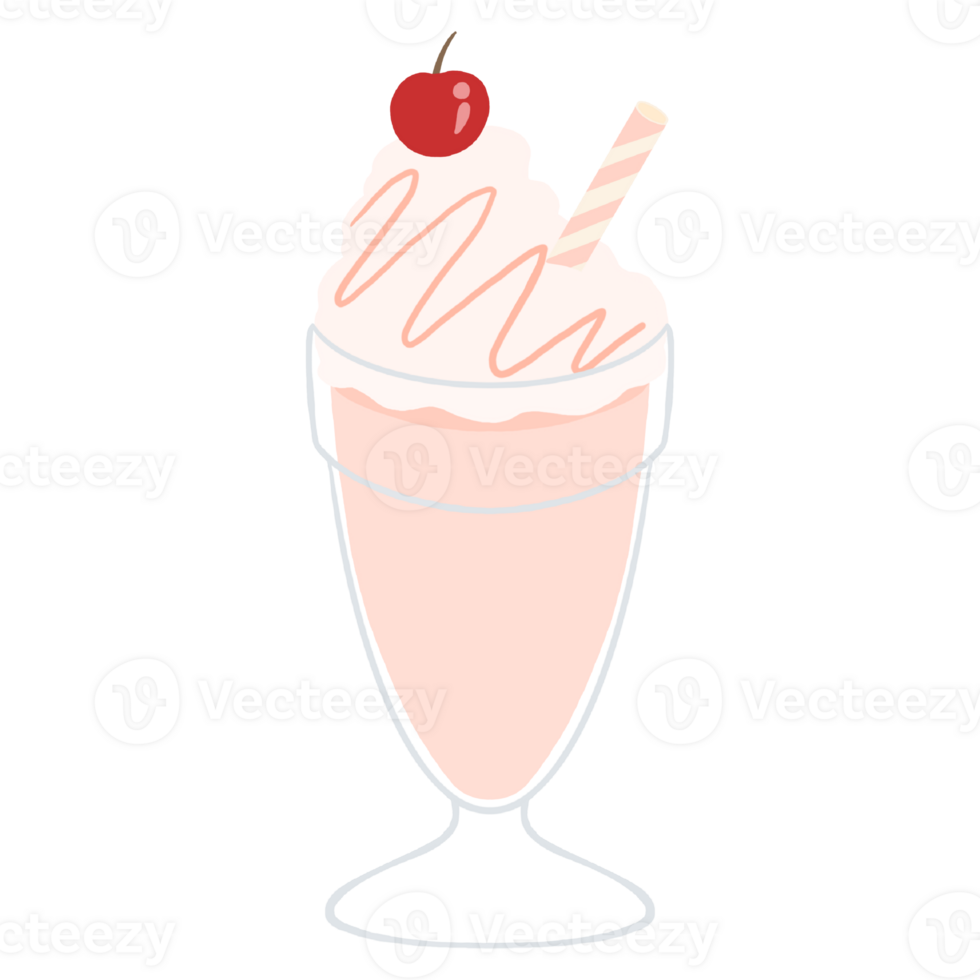 Milkshake with whipped cream, strawberries, and a cherry on top png