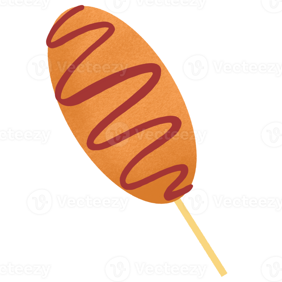 a corn dog on a stick with a red stripe png