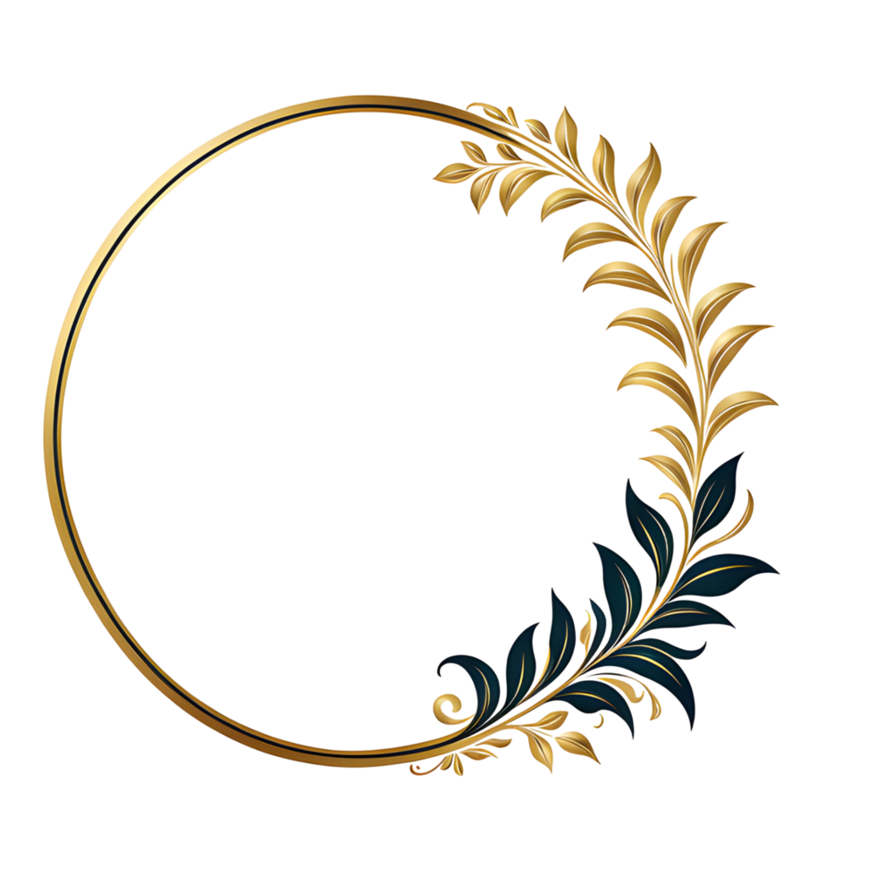 luxury gold leaf simple circle border transparent background png