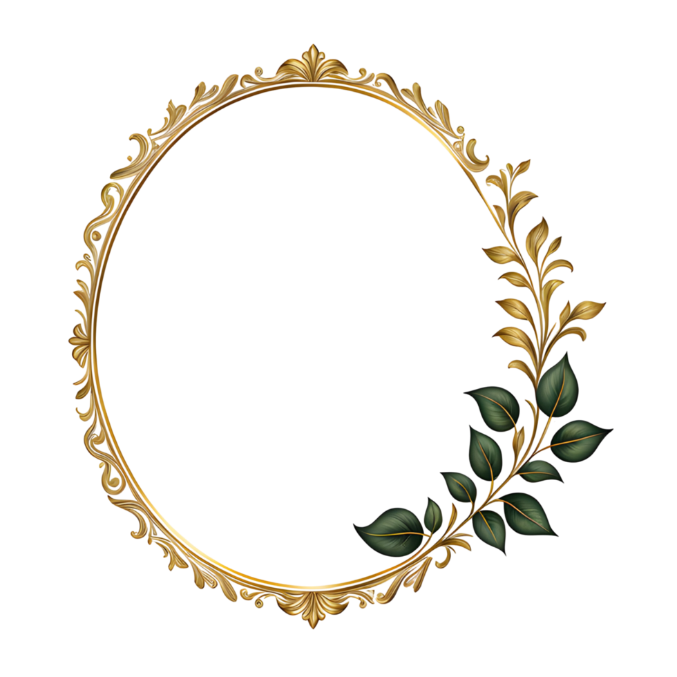 luxury gold leaf simple circle border transparent background png