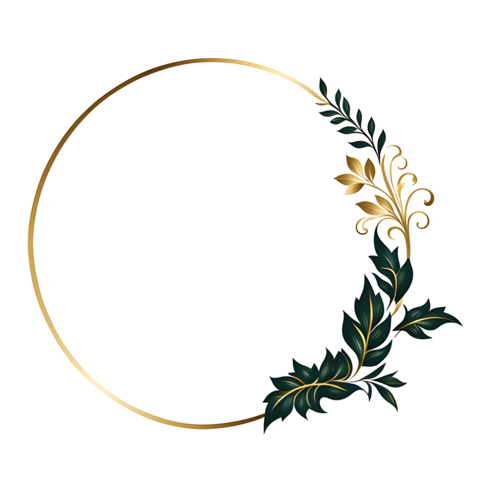 luxury gold leaf simple circle border transparent background png
