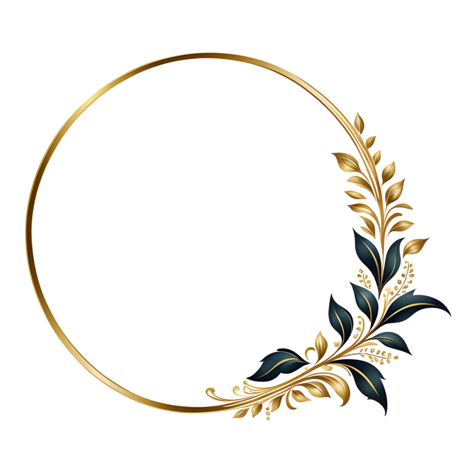 luxury gold leaf simple circle border transparent background png