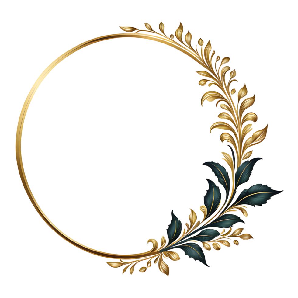 luxury gold leaf simple circle border transparent background png