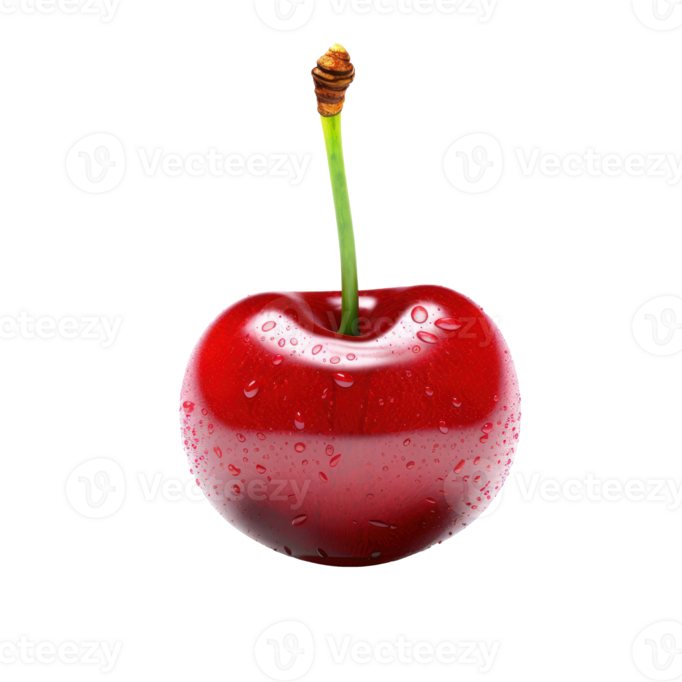 Single Red Cherry with Water Droplets. Isolated On Background png