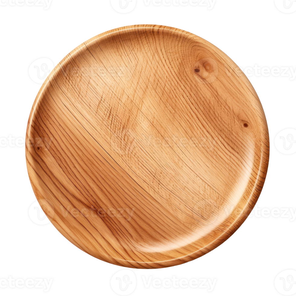 Handmade Brown Walnut Wooden Plate. Natural Wood Texture. Top View. Isolated on Background png