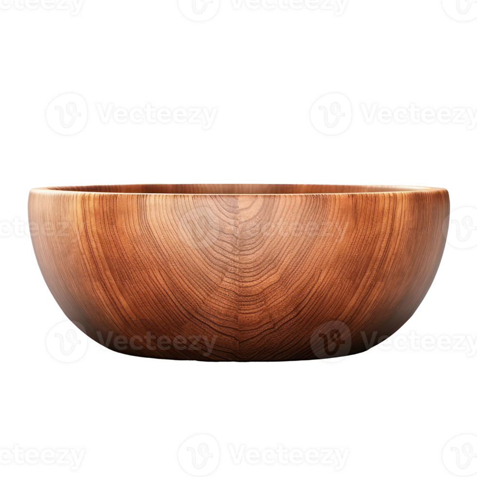 Round Wooden Bowl with Wood Grain. Side View. Isolated on Background png