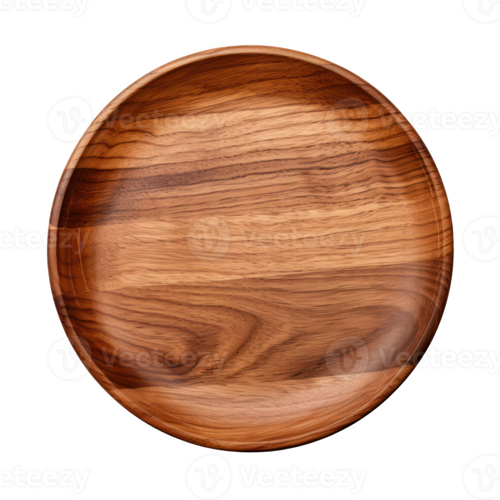 Round Wooden Plate with Natural Wood Texture. Top View. Isolated on Background png