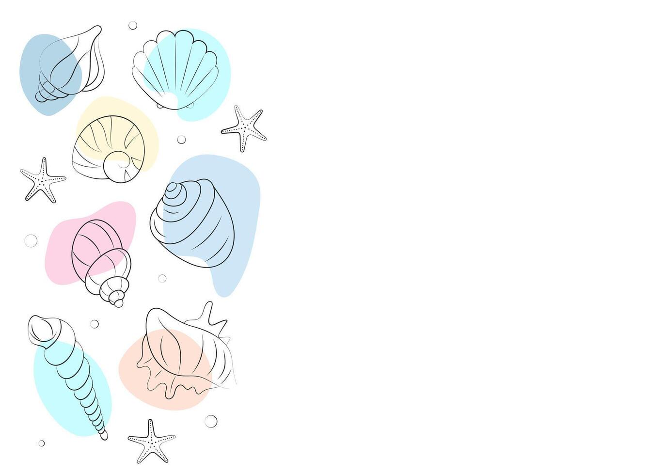 Background with seashells. Marine life design elements collection. Summer banner, poster, flyer im boho style. vector