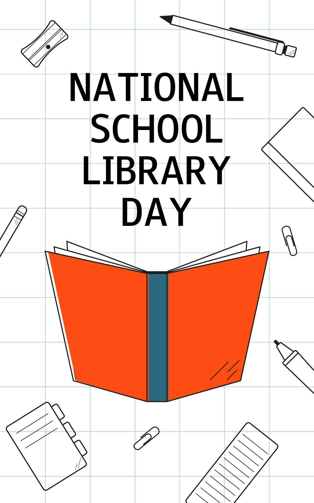 National School Library Day. April 4. Vertical banner, greeting card