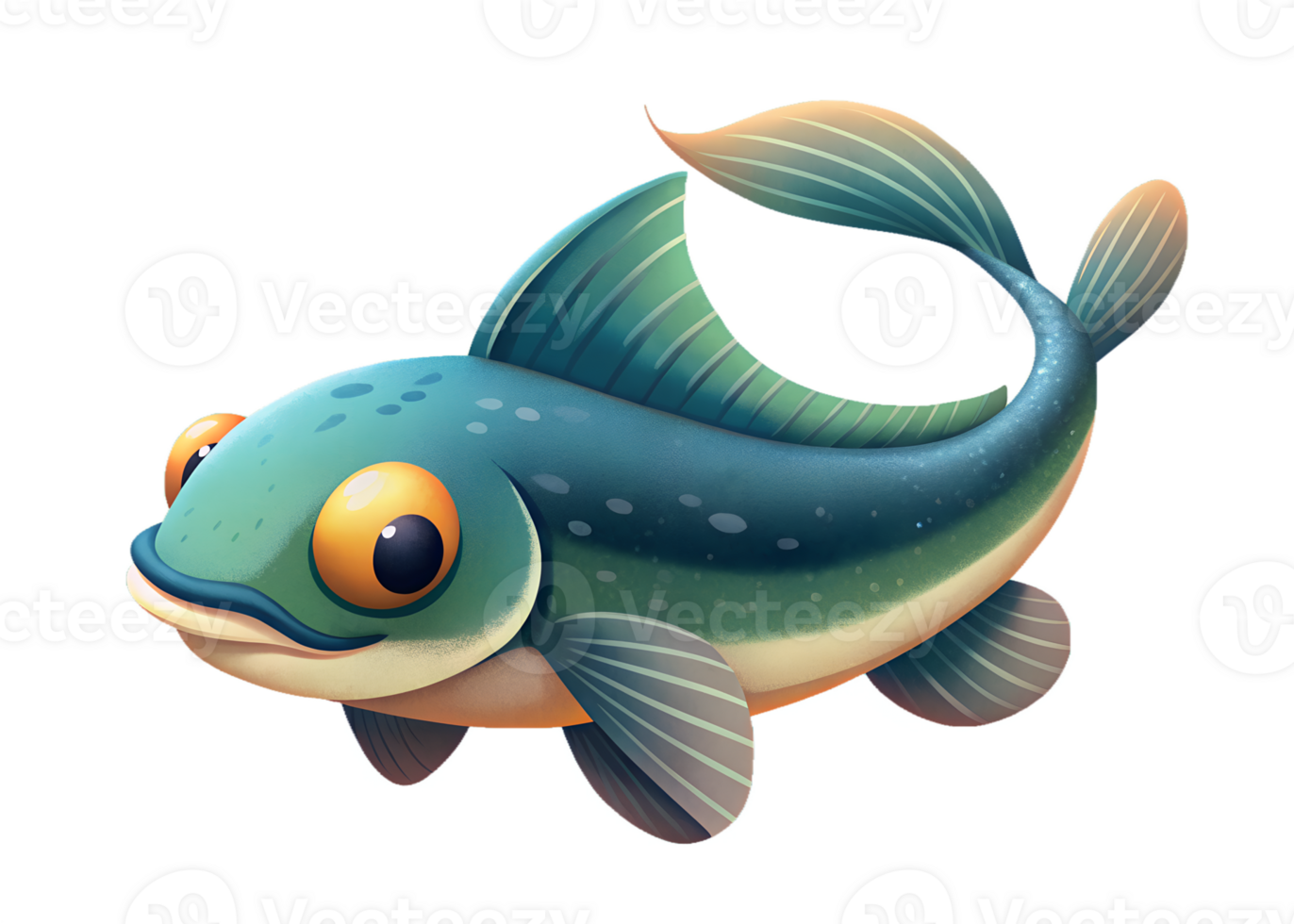 Cartoon style illustration of cute Snakehead fish isolated on transparent background png