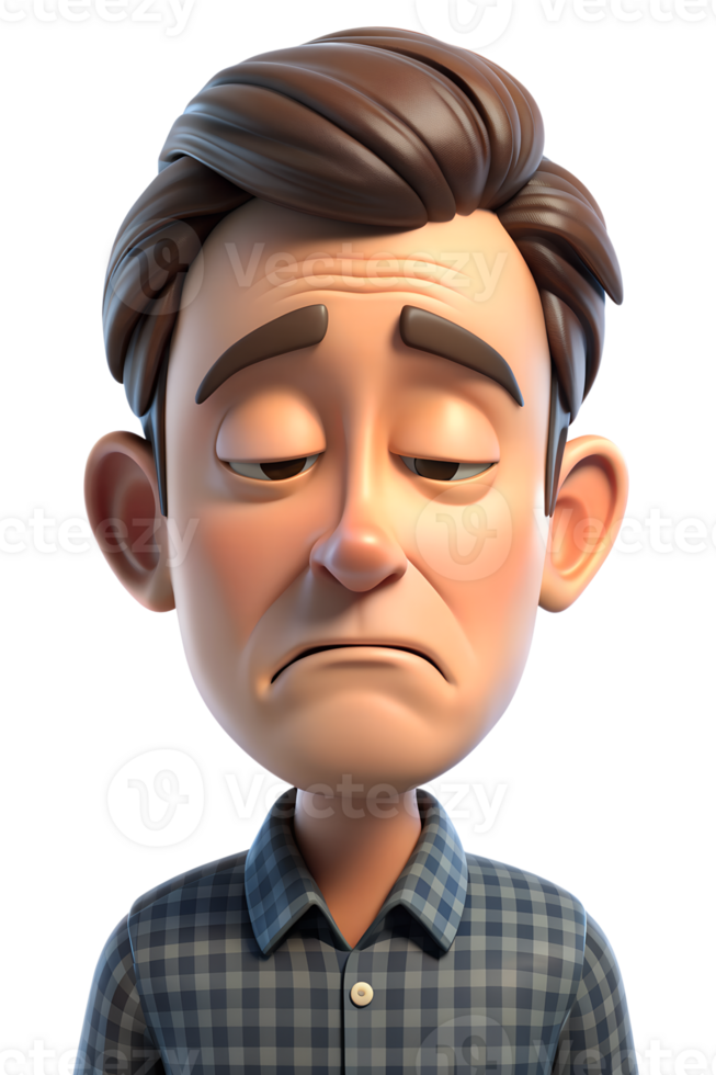 3d cartoon style of a person with a deep scowl, eyes narrowed, and lips pressed tightly together, capturing bitterness png