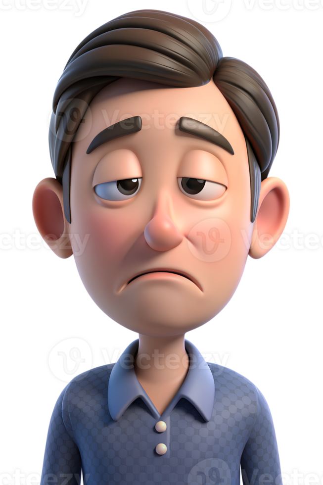 3d cartoon style of a person with a deep scowl, eyes narrowed, and lips pressed tightly together, capturing bitterness png