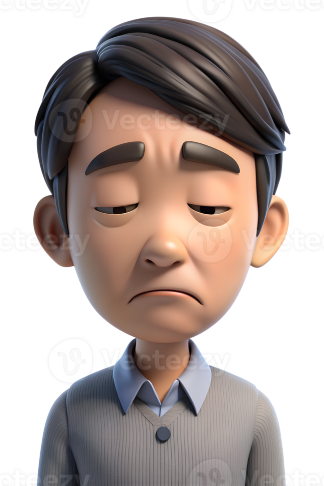 3d cartoon style of a person with a deep scowl, eyes narrowed, and lips pressed tightly together, capturing bitterness png