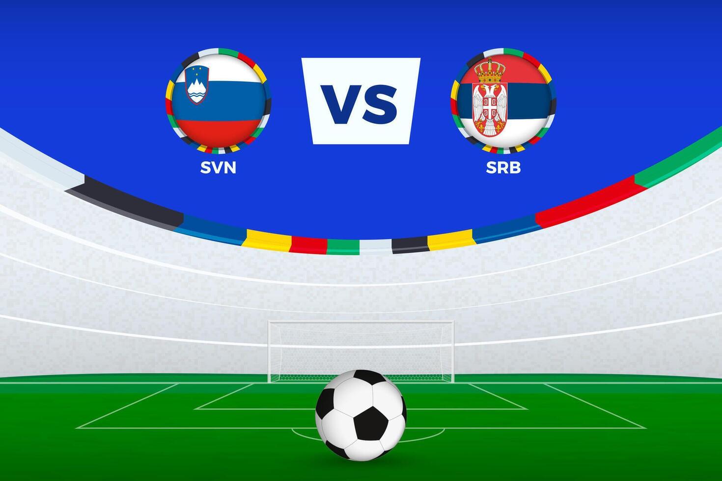 Illustration of stadium for football match between Slovenia and Serbia, stylized template from soccer tournament. vector