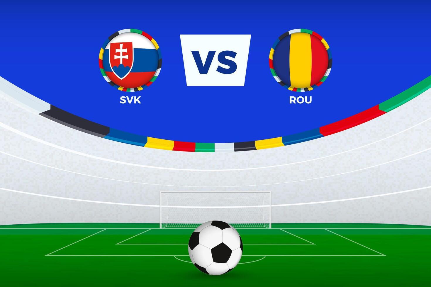 Illustration of stadium for football match between Slovakia and Romania, stylized template from soccer tournament. vector