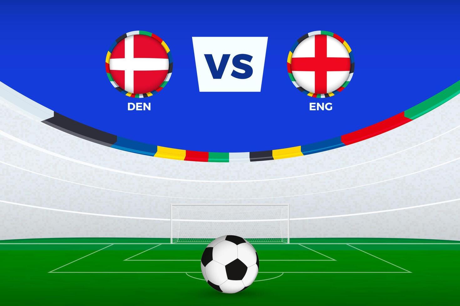 Illustration of stadium for football match between Denmark and England, stylized template from soccer tournament. vector