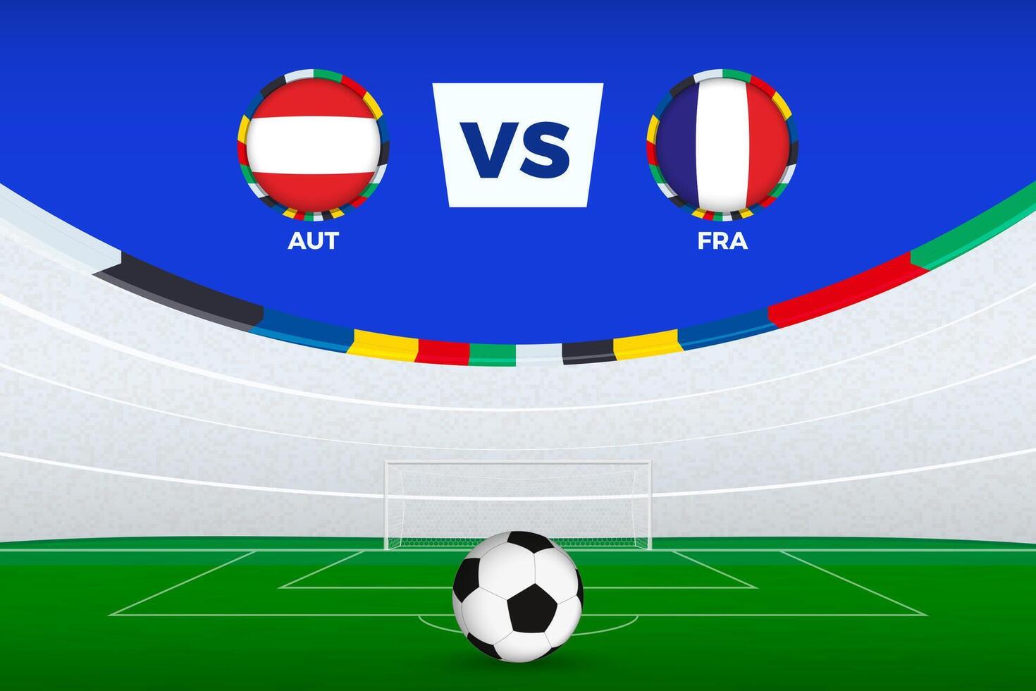 Illustration of stadium for football match between Austria and France, stylized template from soccer tournament. vector