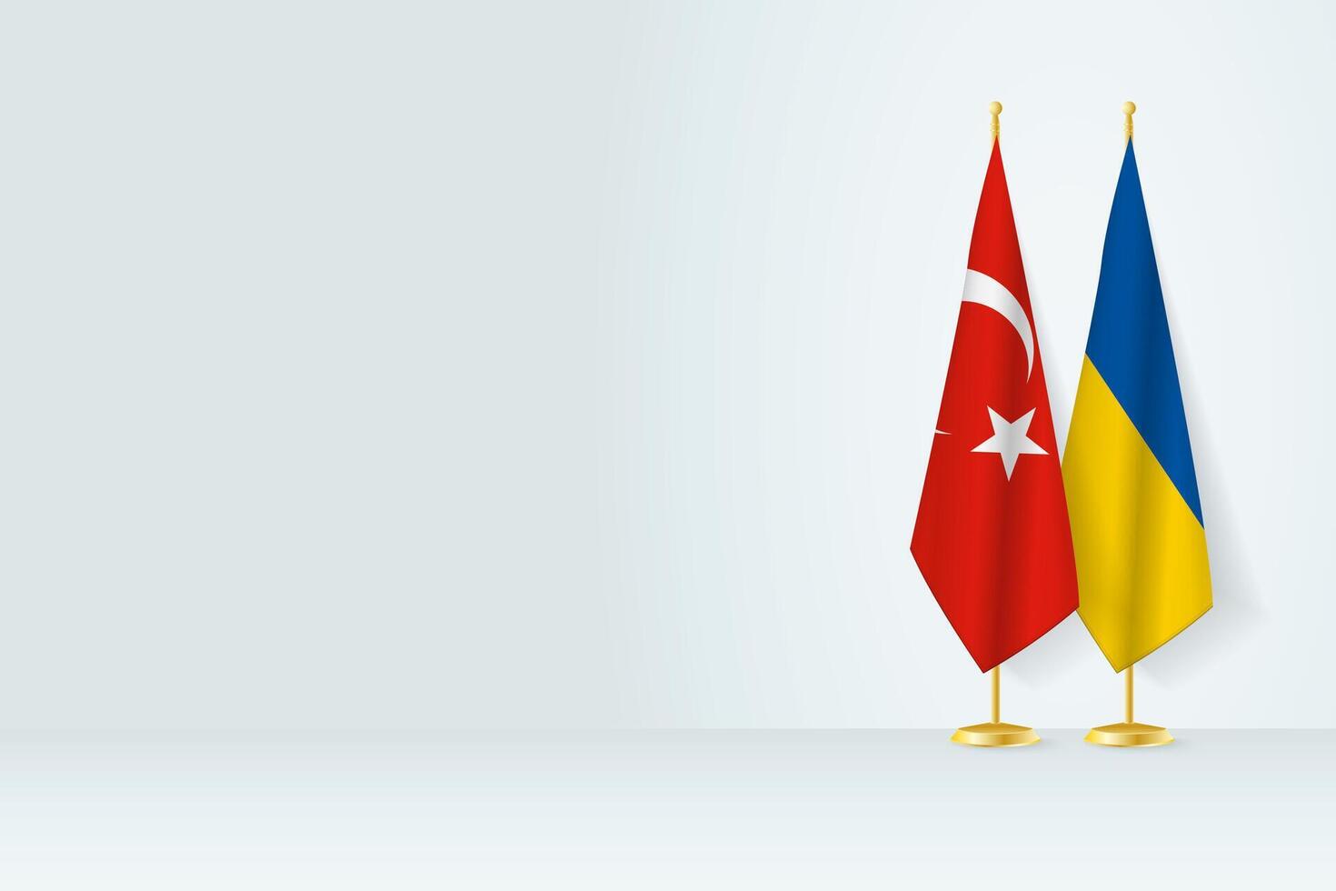 Flags of Turkey and Ukraine on flag stand, meeting between two countries. vector