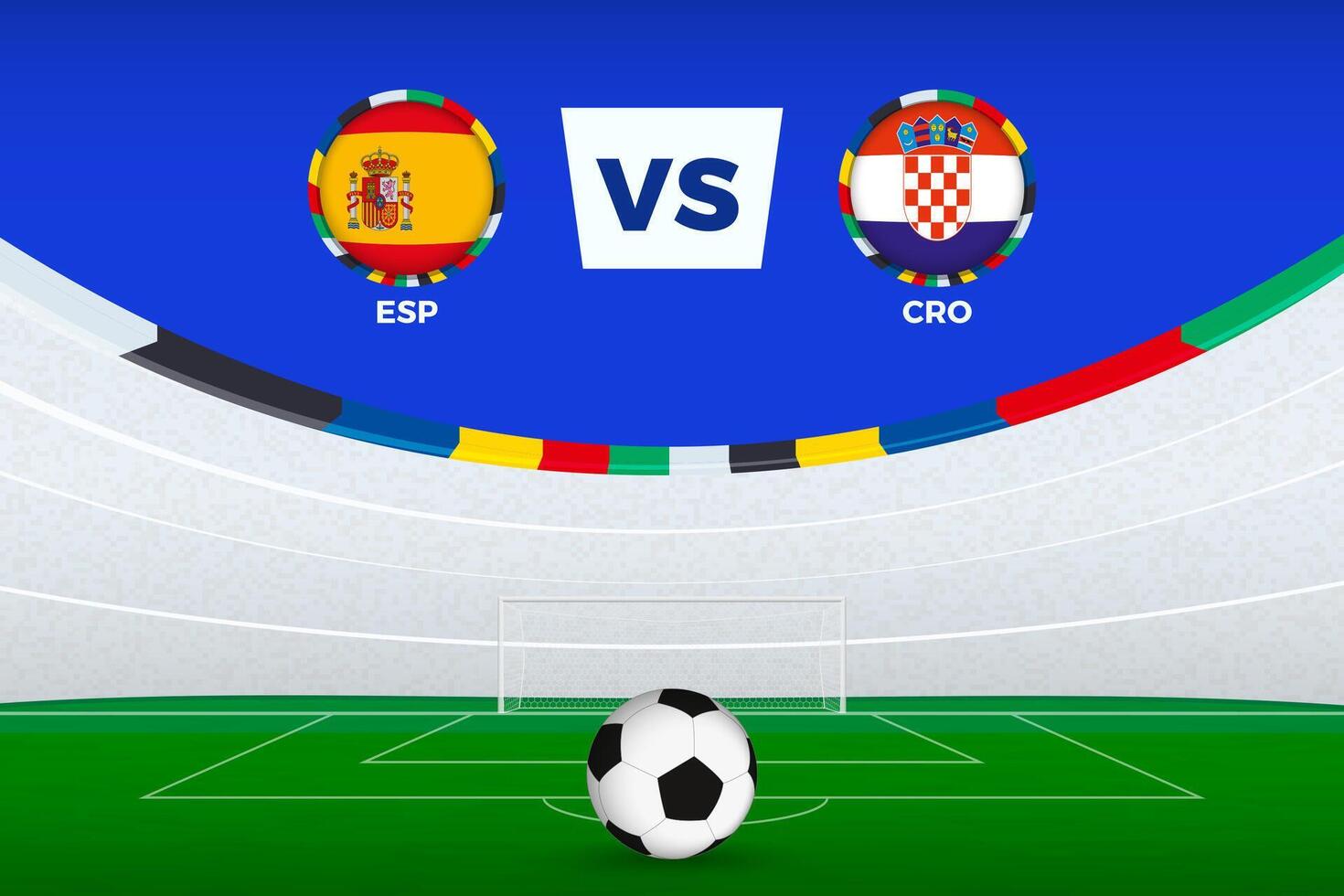 Illustration of stadium for football match between Spain and Croatia, stylized template from soccer tournament. vector