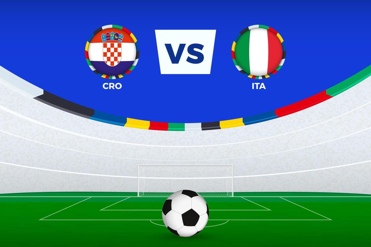Illustration of stadium for football match between Croatia and Italy, stylized template from soccer tournament. vector