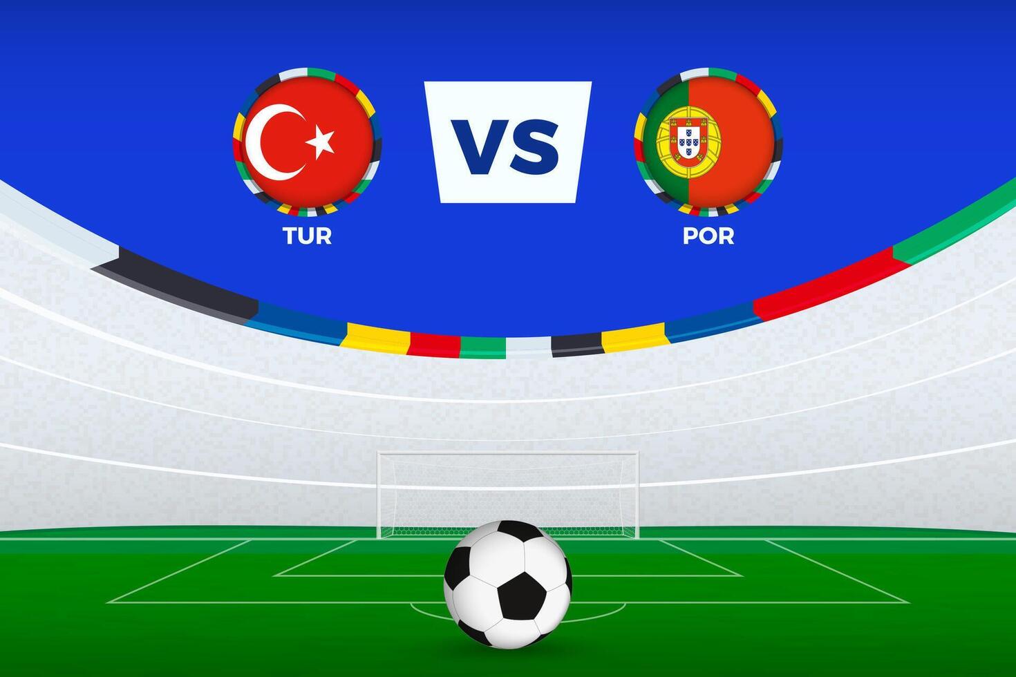 Illustration of stadium for football match between Turkey and Portugal, stylized template from soccer tournament. vector