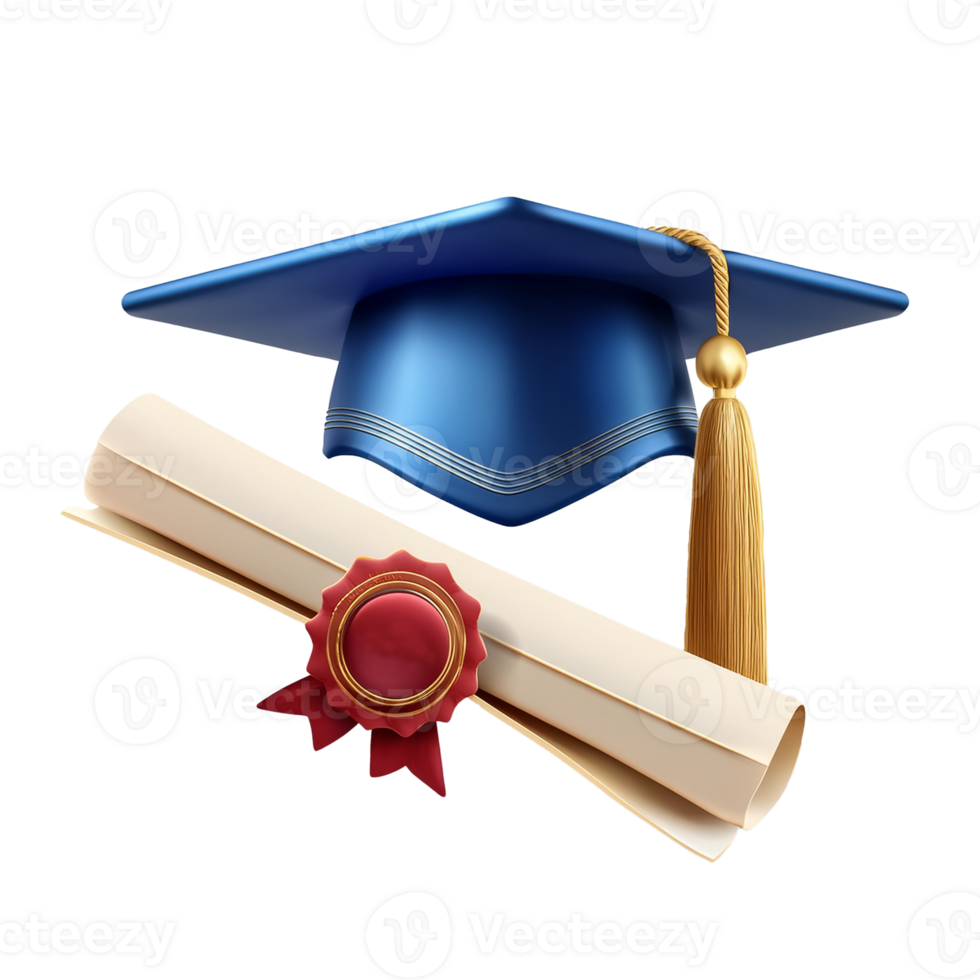 graduation cap and diploma on transparent background png