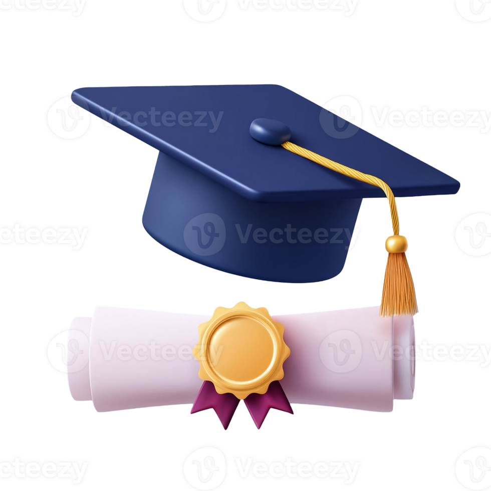 a graduation cap and diploma on a transparent background png