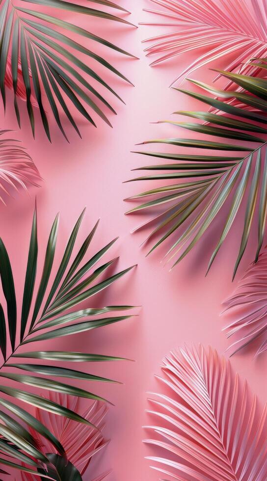 Pink And Green Palm Leaves On A Pink Background photo